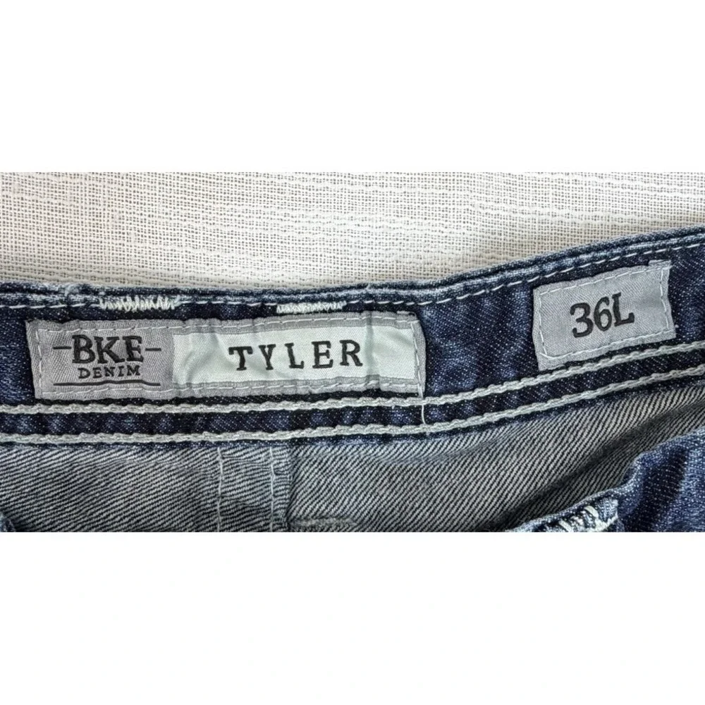 BKE Tyler Men's Jeans Men's Button Fly Jeans Sz 36L 36x33.5 Whiskering Fade‎